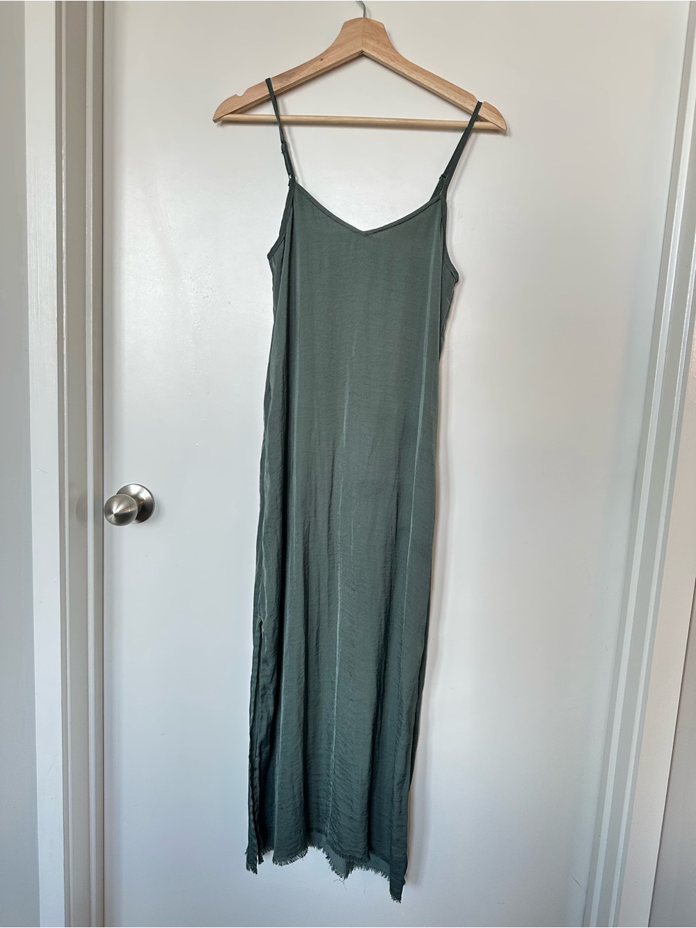 aerie Olive Slip Maxi Dress with Adjustable Spaghetti Straps